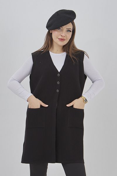 Elçelya Moda Women's Knitwear Stretchy Long Seasonal Buttoned Vest