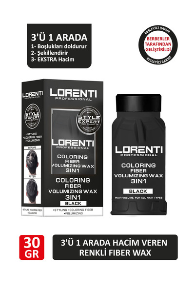 LORENTİ 3'ü 1 Arada Hacim Veren Renkli Fiber Wax 30 gr - Siyah/Black