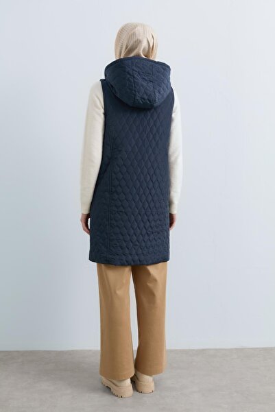 Nihan Cep Detaylı Kapitone Yelek İndigo