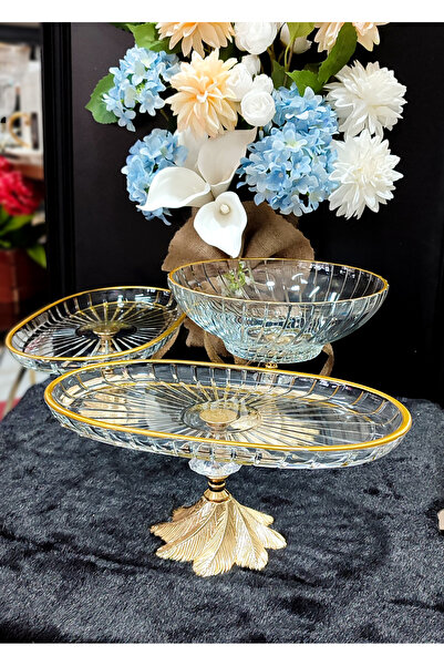 SEÇKİNEV Buket Elegant Oval 3 Piece Gold Detailed Standing Presentation Set