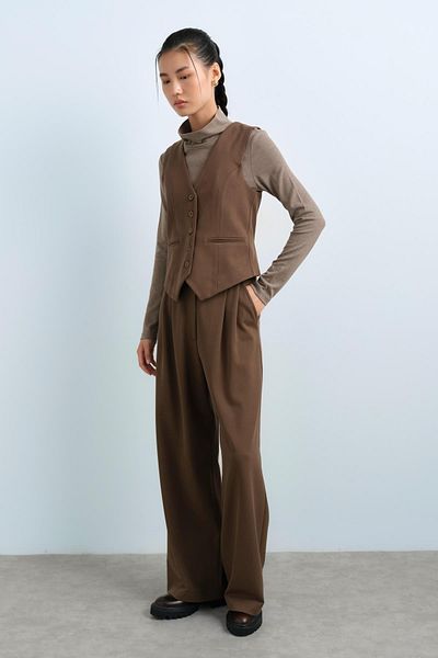 Nihan Flannel Pocket Full Mold Fit Vest Brown