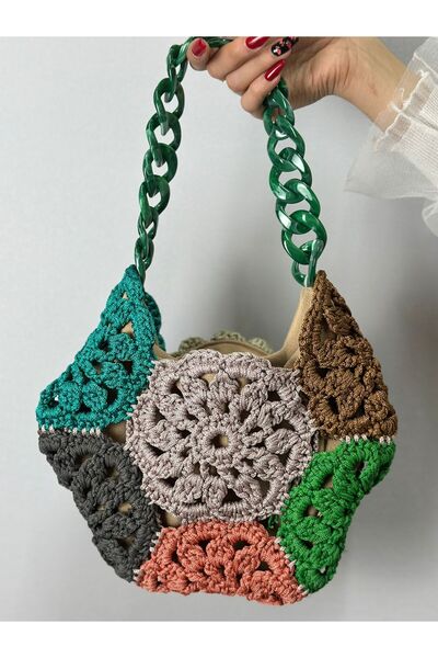 Gönülden Tasarım 30X27 Cm El Örgüsü Çiçekli Kadın Çanta
