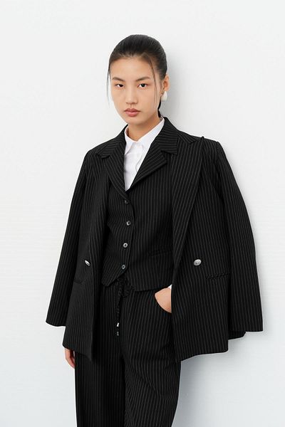 Nihan Striped Fit Vest Black