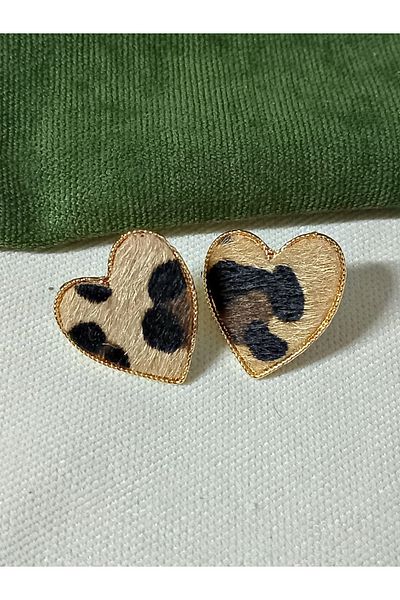 mos&more Coffee Leopard Heart Stylish Evening Dress Daily Earrings