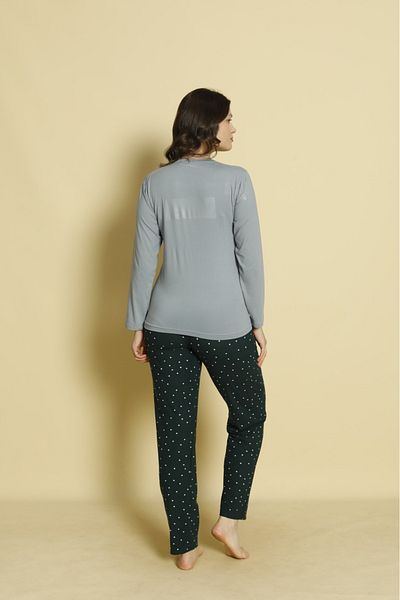 Eyfuze Set de pijamale din țesătură Milan cu mâneci lungi cu imprimeu pentru damă