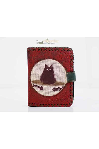 HOODİEMOUSE Caramel Figured Small Wallet Ethnic Bohemian Retro Style - Burgundy