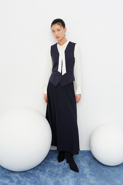 Nihan Flannel Pocket Full Mold Fit Vest Navy Blue