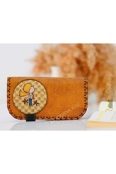 HOODİEMOUSE Big Wallet with Little Prince Figure Ethnic Bohemian Retro Vintage Style - Mustard