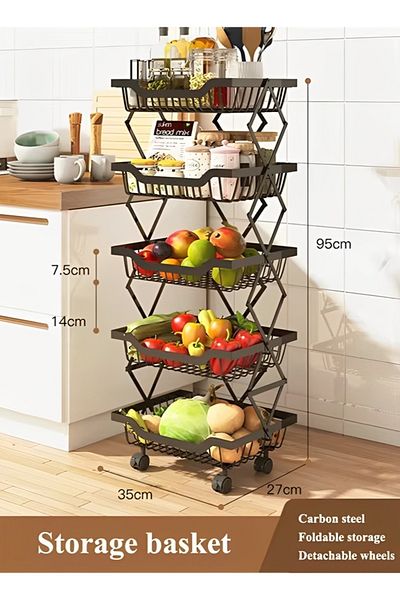 Taimi 5-Tier Moveable 95H X 27L X 35W Foldable Storage Shelves Black
