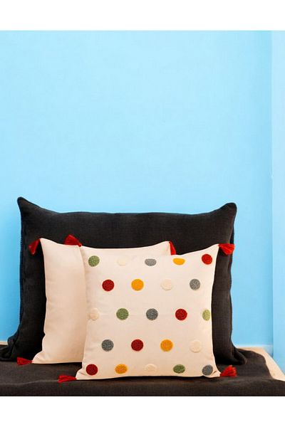 Felluci textile Punch Embroidered Throw Pillow Polka Dot 43X43 2 Pieces