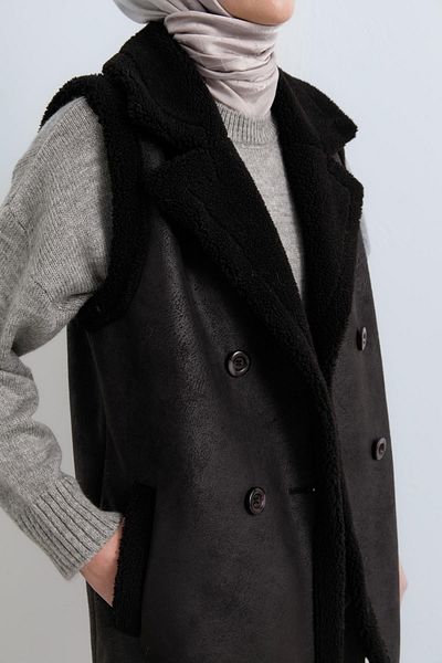 Nihan Black Fur Lined Leather Vest