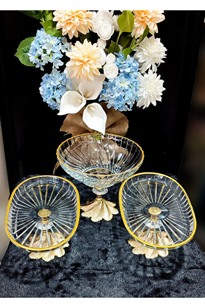 SEÇKİNEV Buket Elegant Oval 3 Piece Gold Detailed Standing Presentation Set