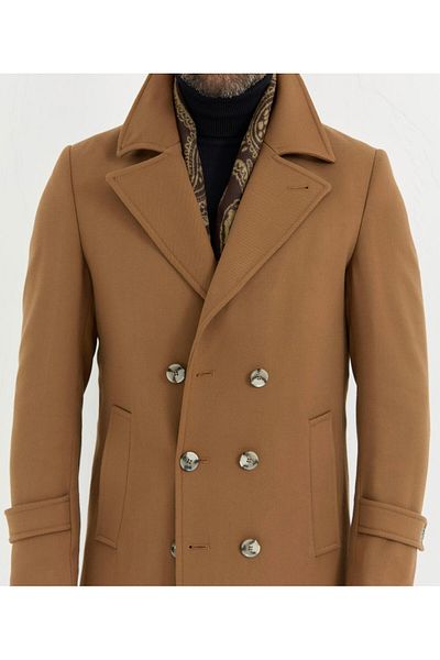 Suit Sartoria Tan Coat - Sleeve Epaulettes and Collar