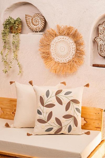 Felluci textile Punch Embroidered Throw Pillow 43X43 2 Pieces Papapya Brown