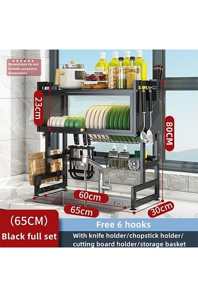 Taimi 3-Tier Over the Sink Dish Drying Rack 65 cm with Cover Black