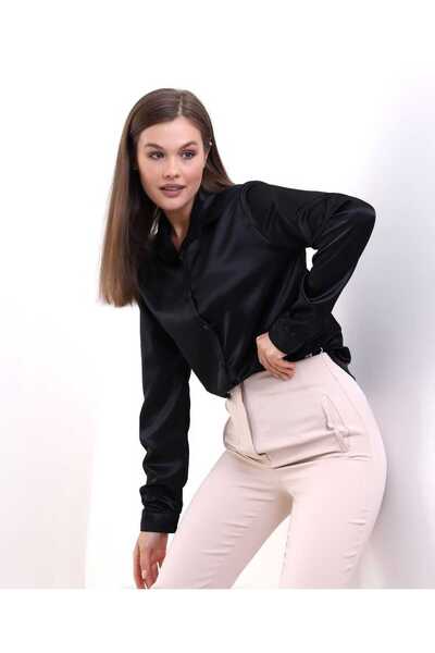 COCOCİX KADIN HAFİF DÖKÜMLÜ SATEN YÜZEYLİ DOKUMA GÖMLEK