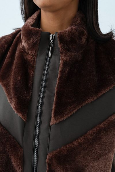 Nihan Comfortable Fit Plush Mixed Leather Vest Brown