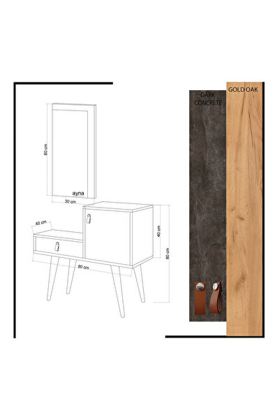 Mymob Paloa Aynalı Dresuar Meşe Beton