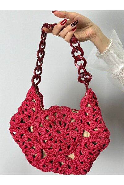 Gönülden Tasarım Hand Knitted Flowered Women's Handbags 30X27 cm