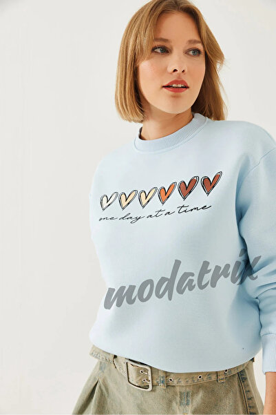 Zıbıncı Γυναικείο φούτερ με τρεις κλωστές με στάμπα με καρδιά σε χρώμα με ριχτάρι MBHS