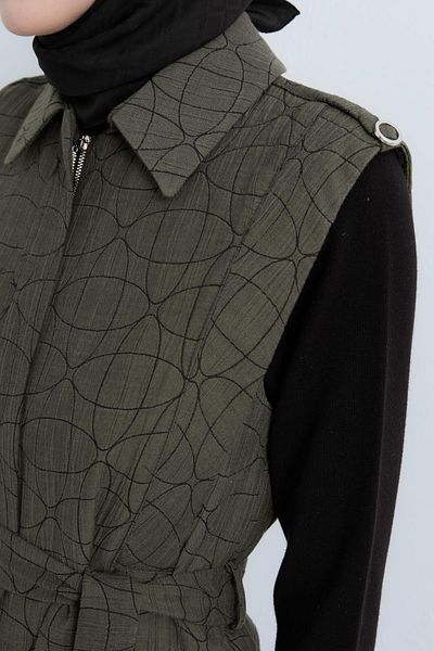 Nihan Slim Quilted Ring with Detailed Vest Khaki
