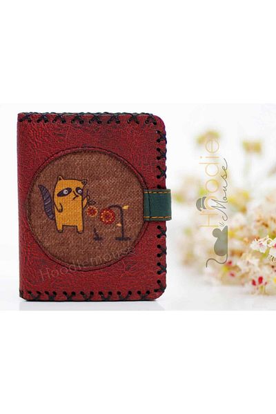 HOODİEMOUSE Raccoon Figured Small Wallet Ethnic Bohemian Retro Style - Claret Red
