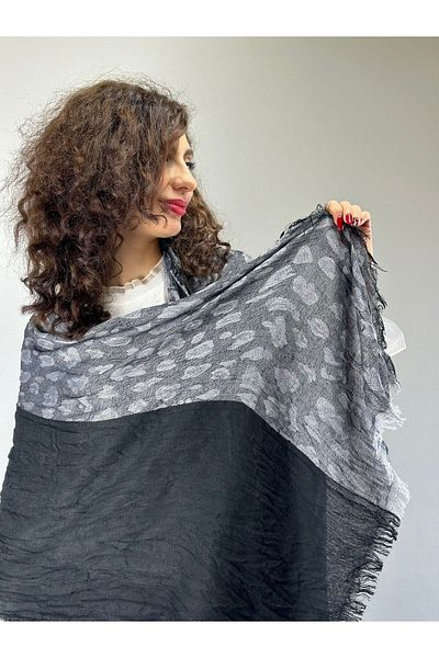 Gönülden Tasarım ΓΚΡΙ ΜΑΥΡΟ ΣΧΕΔΙΟ Φουλάρι ΣΑΛΙ UNISEX 180X65 CM