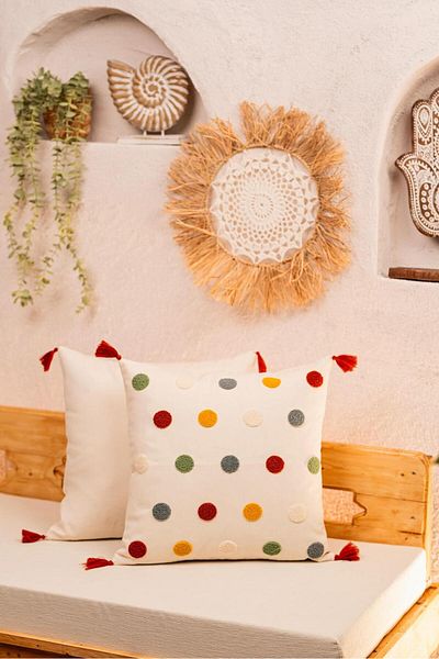 Felluci textile Punch Embroidered Throw Pillow Polka Dot 43X43 2 Pieces
