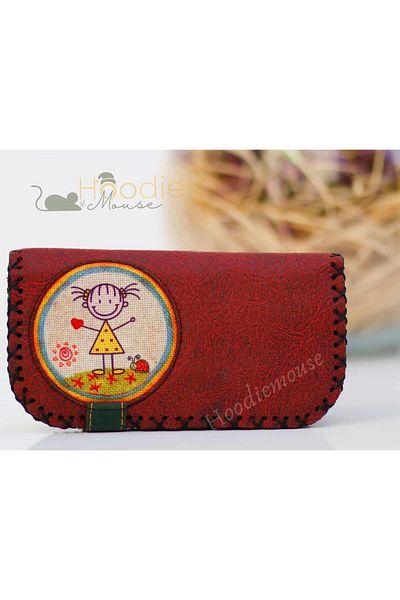 HOODİEMOUSE Big Wallet with Cin Ayse Figure Ethnic Bohemian Retro Vintage Style - Burgundy