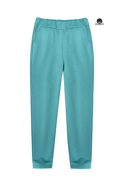 Cottonland Marca DAFNI - Pantaloni de trening din bumbac groși, fără șardon, pentru femei, ALBASTRU TURCOAZ