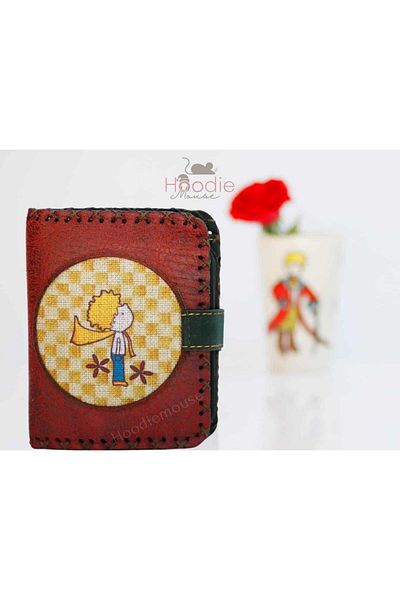HOODİEMOUSE Ethnic Bohemian Retro Style Small Wallet - Y. Little Prince Figured, Burgundy