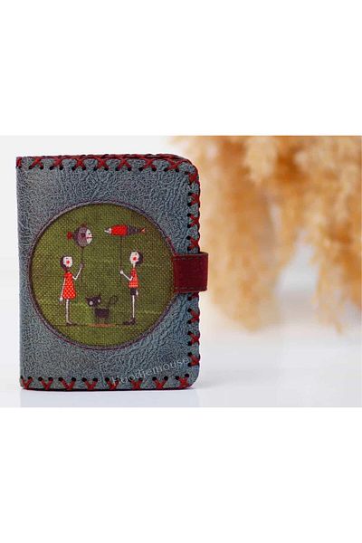HOODİEMOUSE Balloon Figured Small Wallet Ethnic Bohemian Retro Style - Petrol