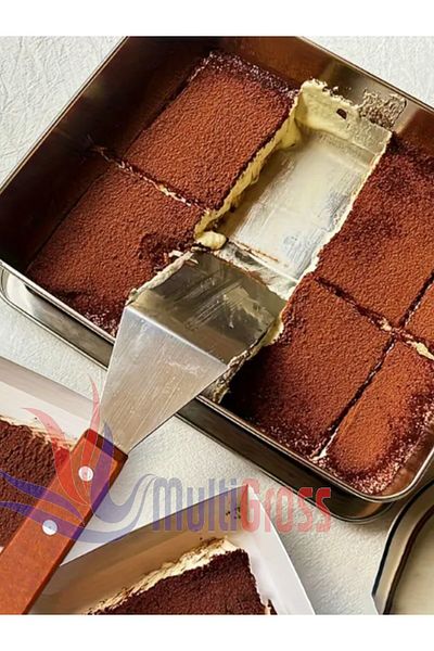 Multiamo Luxury Wooden Handle Stainless Angle Spatula / Pastry Dumpling Hamburger Dessert Digger Baklavacı Spatula
