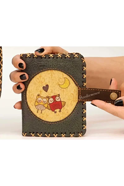 HOODİEMOUSE Small Wallet with Owl Figure Ethnic Bohemian Retro Style - Anthracite
