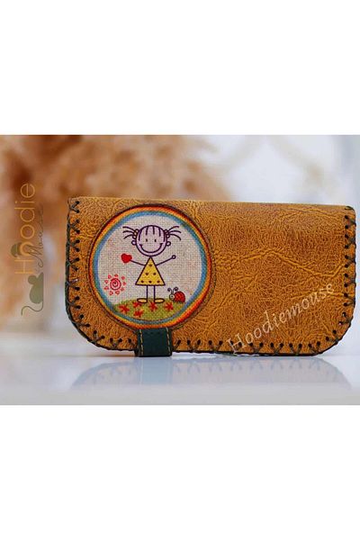 HOODİEMOUSE Large Wallet with Cin Ayse Figure Ethnic Bohemian Retro Vintage Style - Mustard