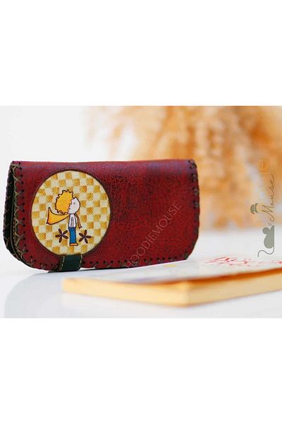 HOODİEMOUSE Big Wallet with Little Prince Figure Ethnic Bohemian Retro Vintage Style - Claret Red