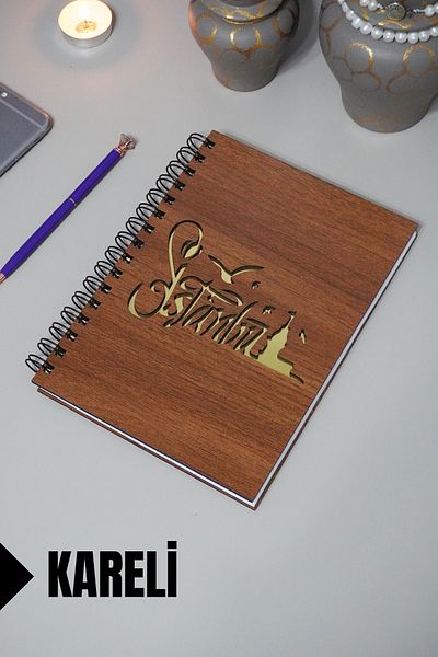 markcat Agenda și caietul școlar cu tematică Istanbul - Coperți din lemn, caiet cu carouri (A5 - 120 coli)