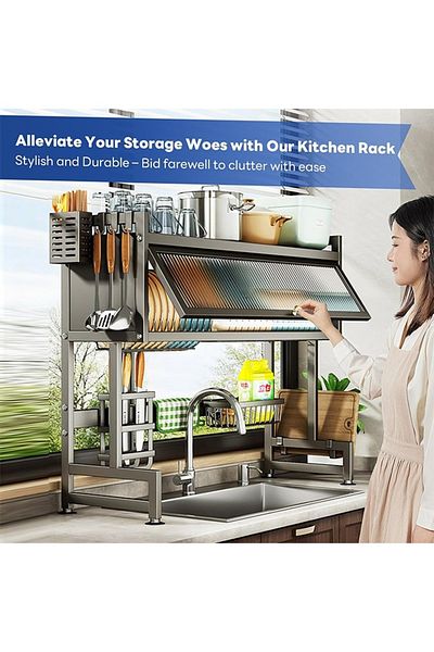 Taimi 3-Tier Over the Sink Dish Drying Rack 95 cm with Cover Black