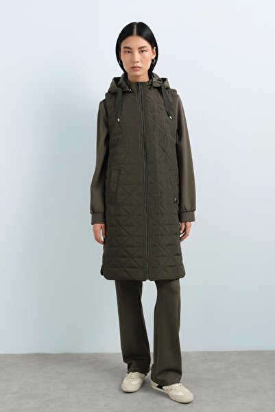 Nihan Arkası Ayarlamalı Kapitone Yelek Haki