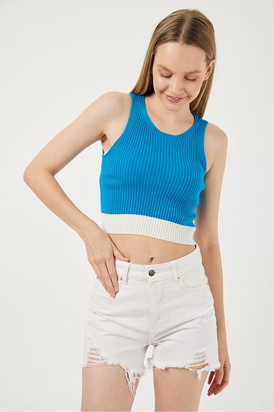 POODLE Bluză crop în două culori fără mâneci pentru femei
