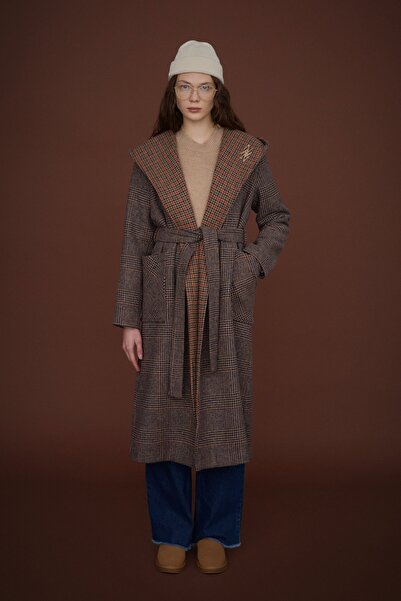 Nihan Kuşaklı Torba Cepli Kaban Kiremit