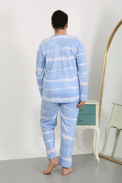 Akbeniz Set pijama albastru din bumbac pieptănat de mărime mare - mânecă lungă 202502