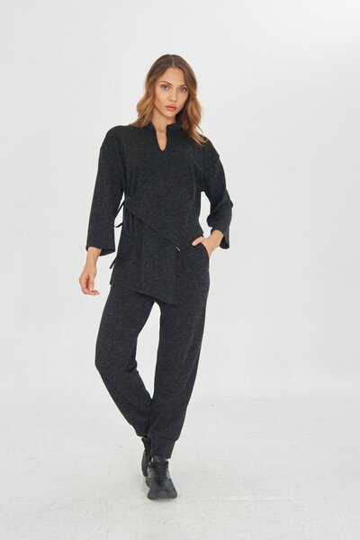 LAMANTE KRUVAZE BAĞLAMALI ANTRASİT TRİKO BLUZ