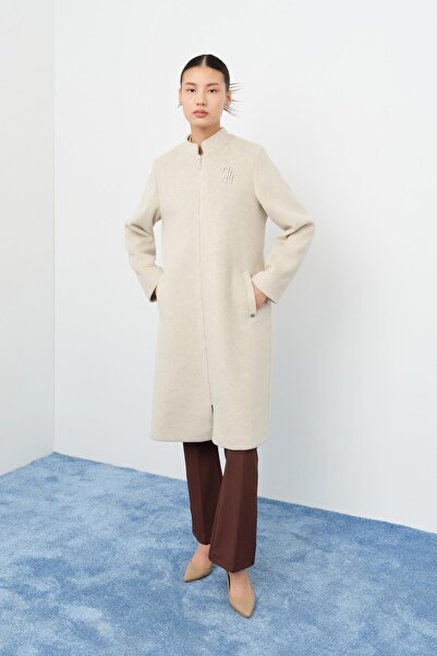 Nihan Fermuarlı Basic Kaban Ekru