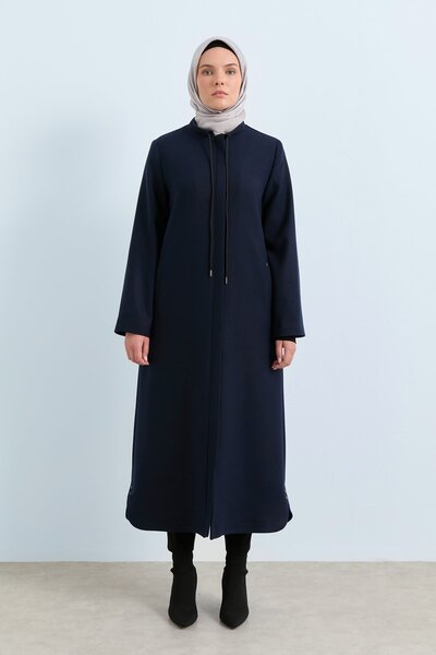 Nihan Büyük Beden Bağcık Detaylı Manto Lacivert