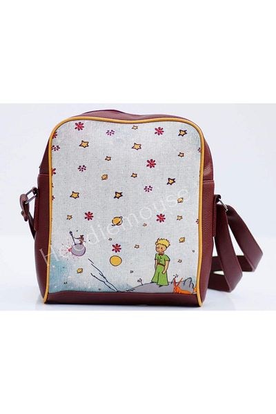 HOODİEMOUSE Ethnic Bohemian Style Large Postman Figured Little Prince Shoulder Bag - Burgundy