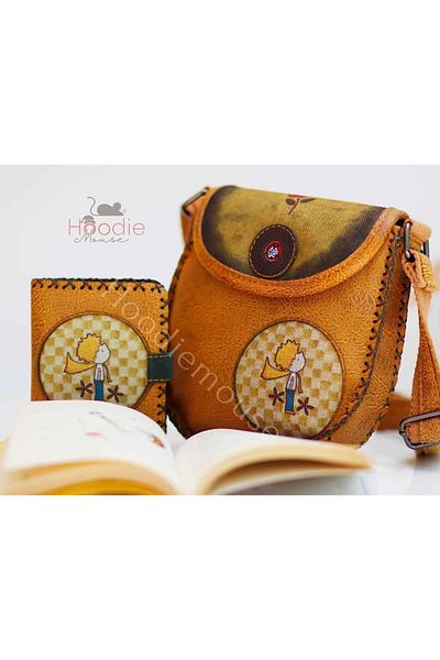 HOODİEMOUSE Mustard Colored Small Knitted Crossbody Bag - Prince Figure and Wallet Combination