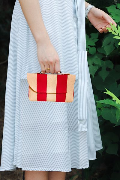 Droof Red Striped Canvas Handbag