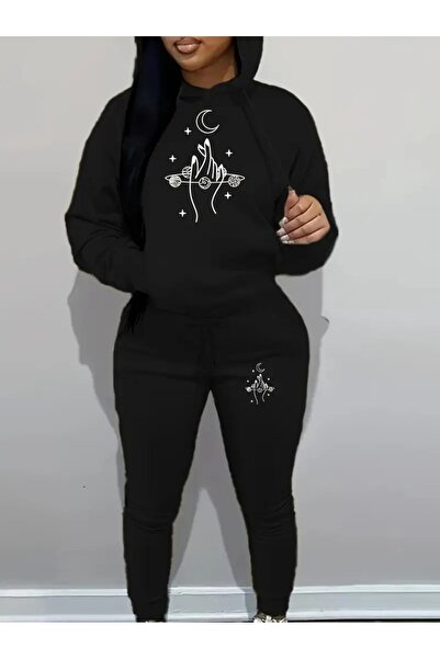 LAND MODA Γυναικείο σετ φόρμας με στάμπα και κουκούλα