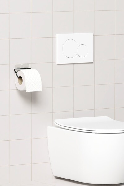 zabata Black Metal Toilet - Paper Holder, Hanger Mat, Adhesive Minimal Design